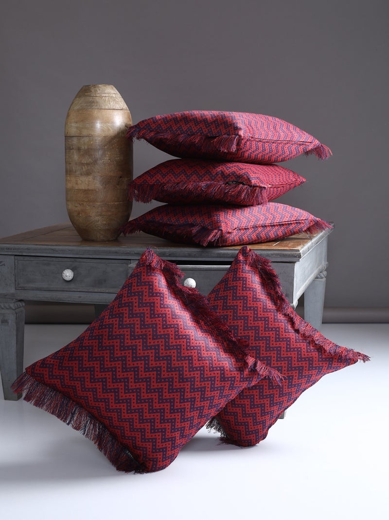 Zig-Zag Designer Cushion Covers Set of 5 - Maroon & Navy Blue